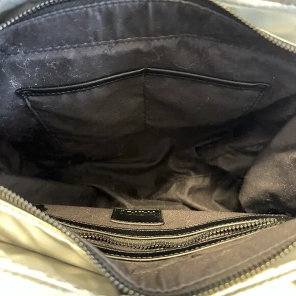 PAJAR Canada Metallic Silver Puffer Tote Bag Faux Shearling Trim Quilted Handbag - Picture 16 of 16